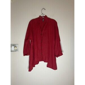 Itemz by Chris Baumgartner Lagenlook Red 100% Linen Blouse Top S-M